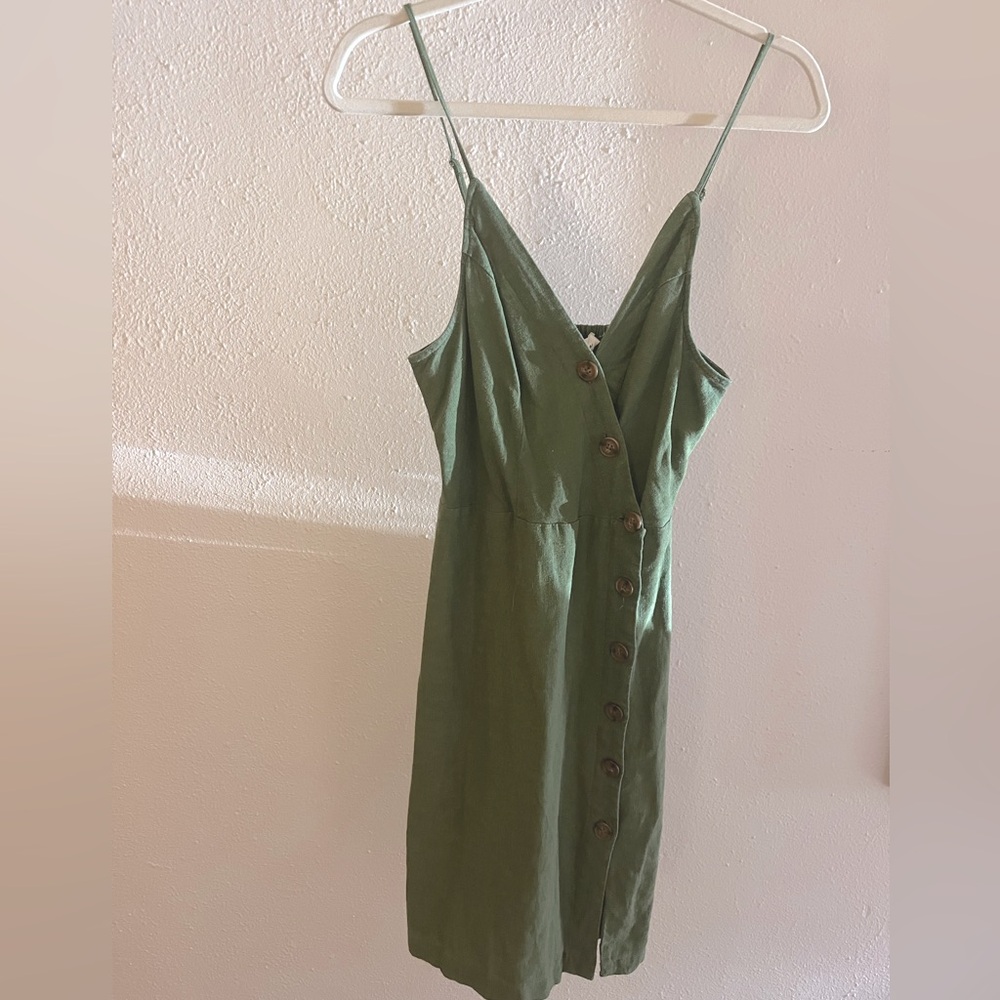 Army Green Linen dress with tortuous buttons